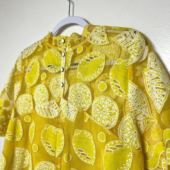 HD in Paris Anthropologie Lily Lace Lemon Top Blouse Short Sleeve Yellow US 16 - Picture 2 of 4